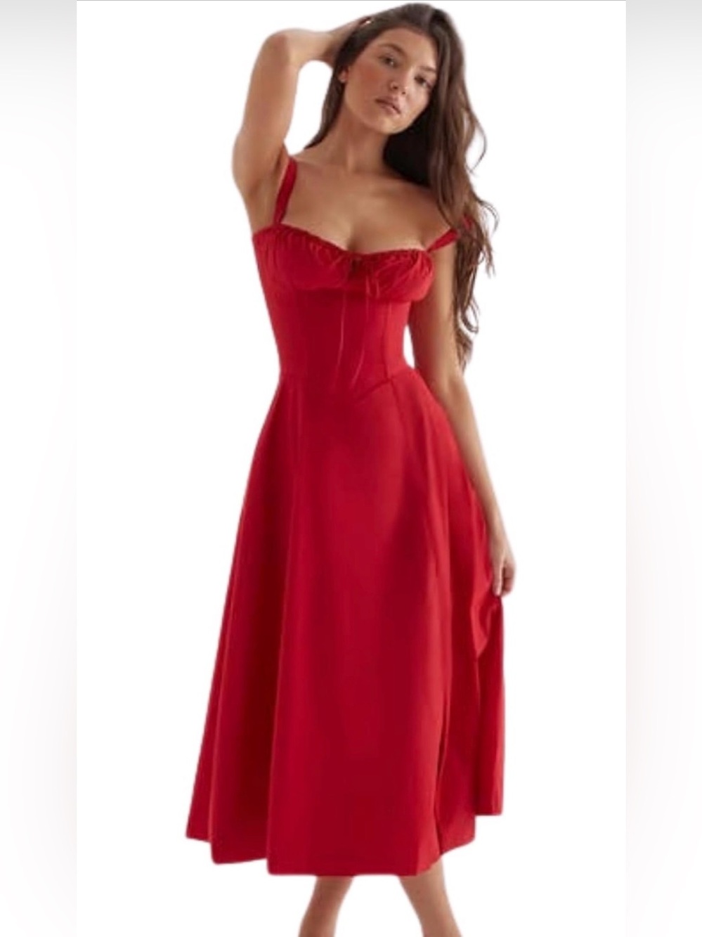 Red Strappy Bustier Milkmaid Maxi Dress